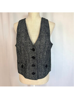 Michael Kors Vest Checkered Black White Sz 10 Dressy Academia Classic